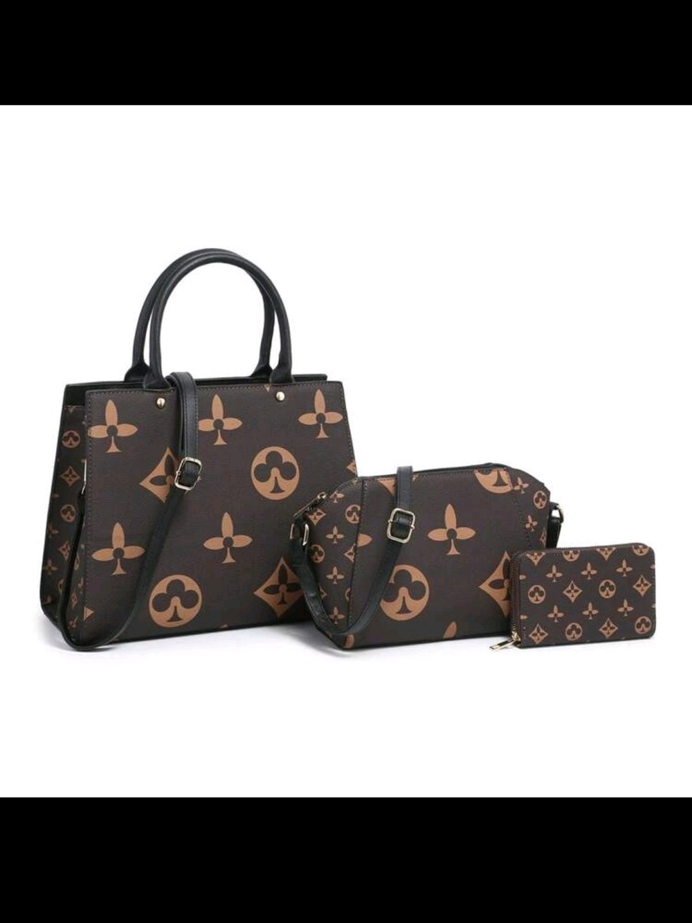 Designer-Inspired Brown Tote, Crossbody and Wallet Set